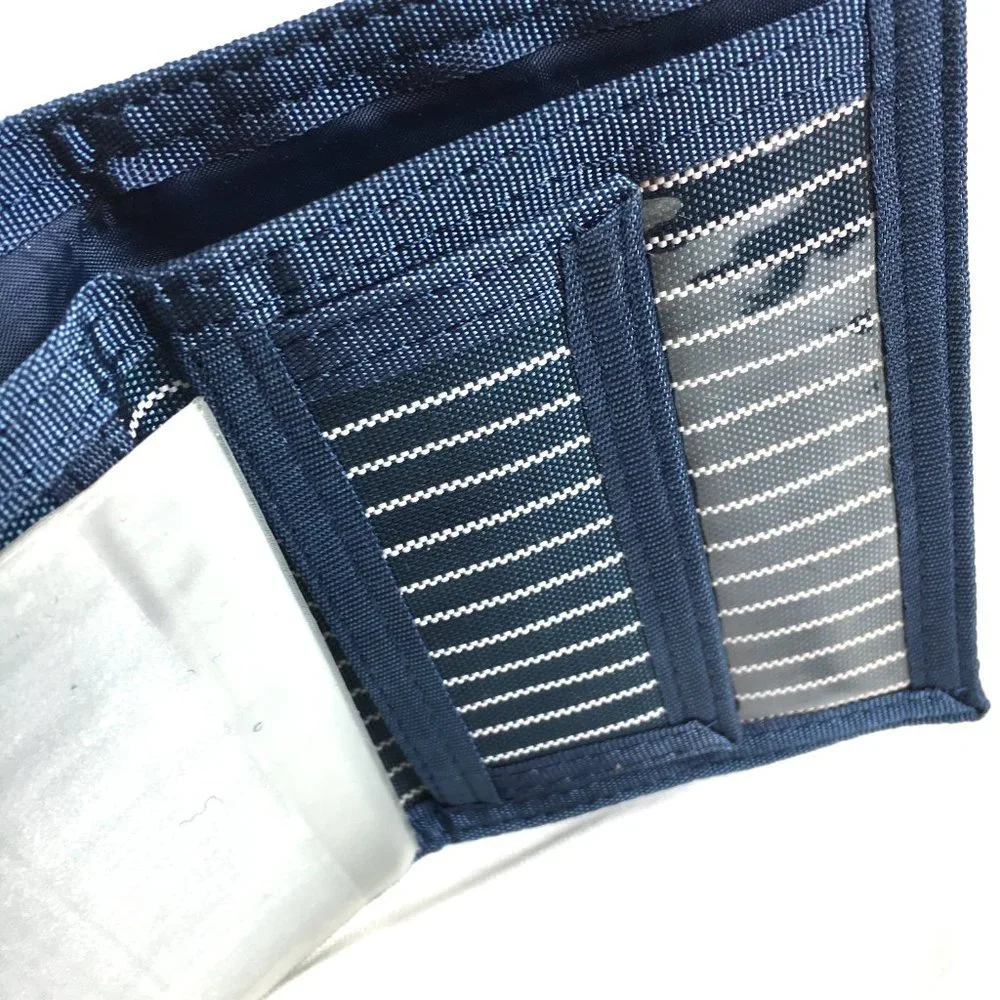 VTG 80'S Blue White Stripe Nylon Tri Fold Wallet NOS